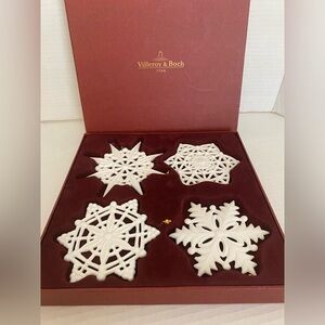 Villeroy & Boch 1748 Christmas Snowflake Ornaments Porcelain 4 Peaces In Box